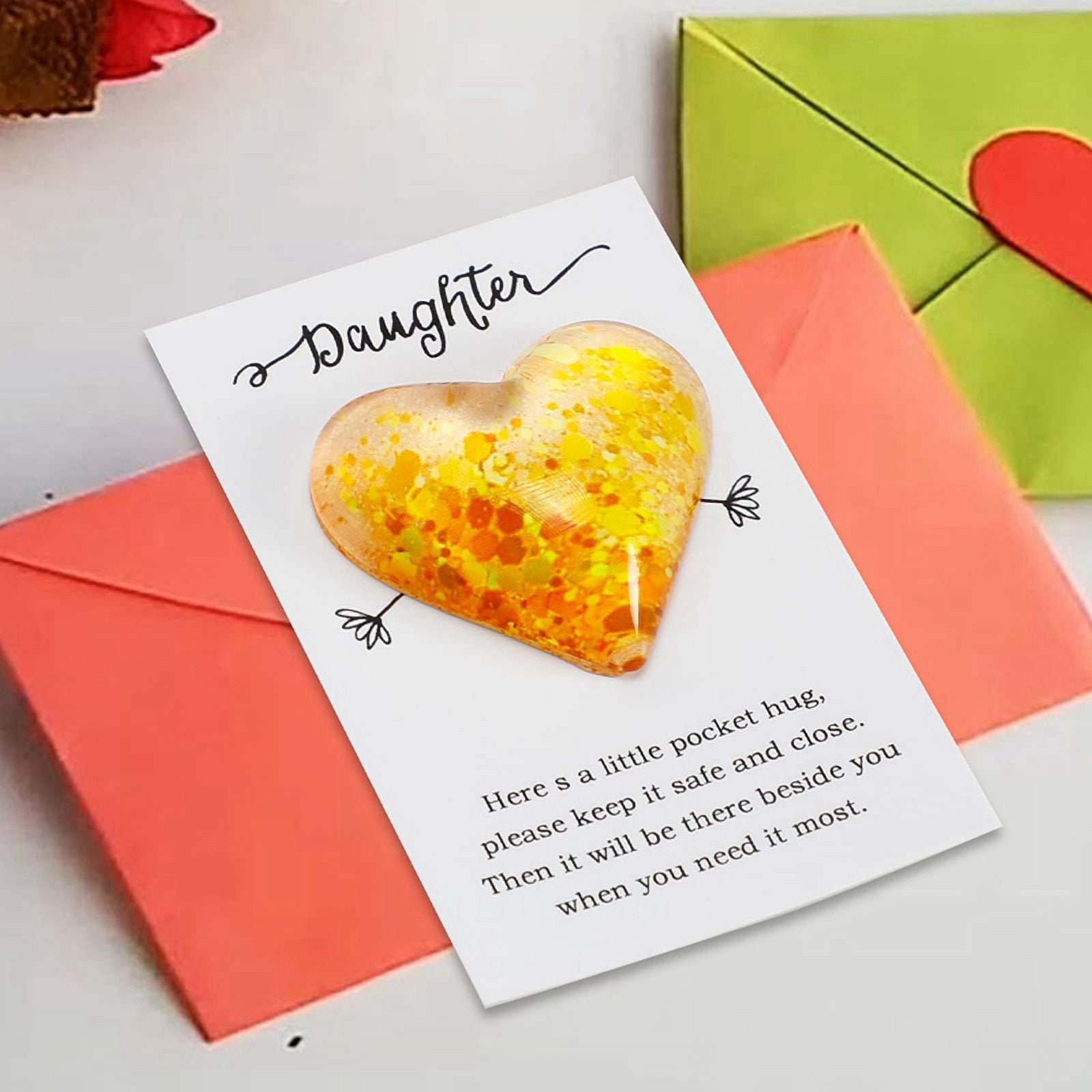 Day Gifts From Daughter Yellow Glass Heart Pocket Hug Token Gift Card, Memorial Keepsake Gifts for Mother'S