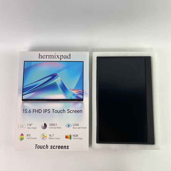 hermixpad Touch screens,15.6'' Portable Monitor Touchscreen, FHD IPS Touch Screen with Tempered Glass, Travel Monitor with Kickstand & Speaker