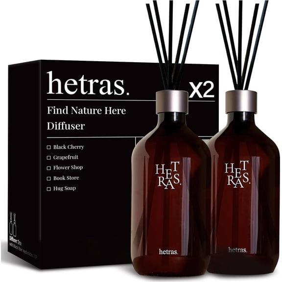 hetras Premium Reed Diffuser Set 16.9 fl.oz. 2 Pack | Hotel Wood - Luxurious Forest Scent | Long-Lasting Luxury Fragrance with 10 Reed Sticks for Home & Office | Gifts for Loved One