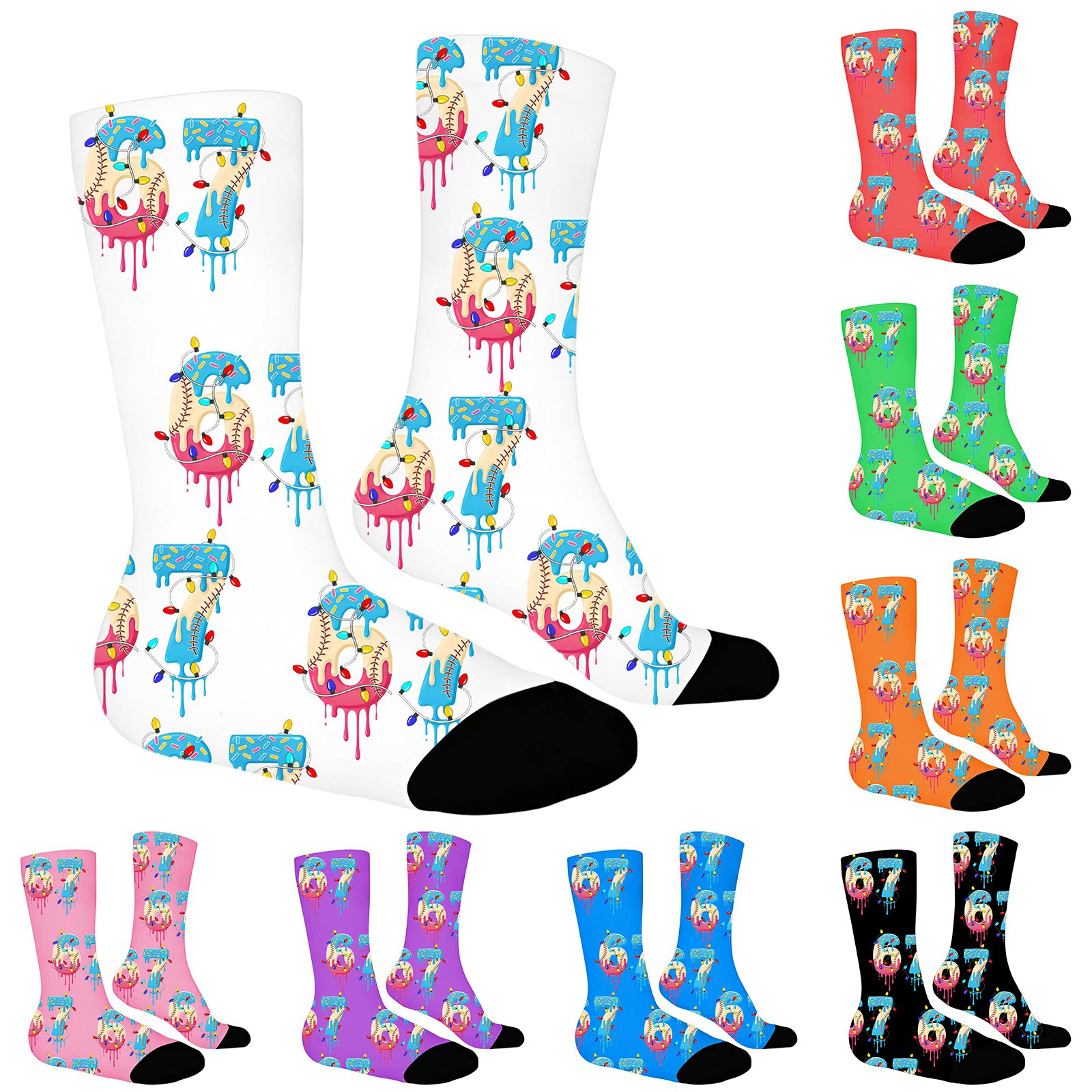 YAYUBA 67 Socks Men Funny Number Ice Cream Crew Socks 6 7 Meme Stocking ...