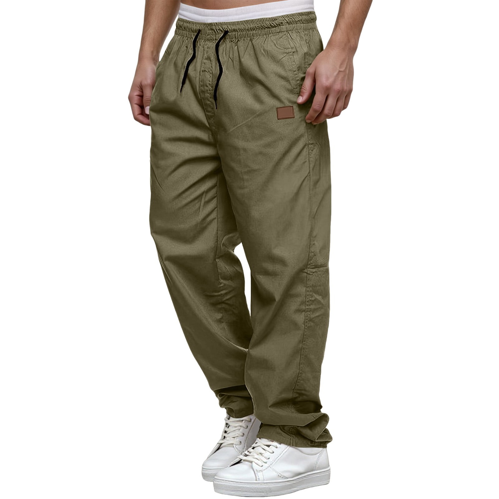 heyac Cargo Pants Men Loose Fit Elastic Waist Cotton Rip-Stop Tapered ...