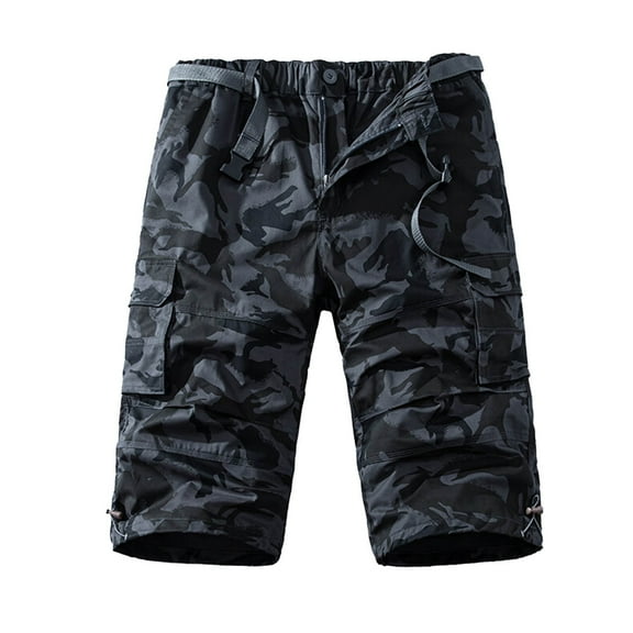 heyac Cargo Shorts for Men Elastic Waistband Plain 3/4 Camo Cargo Short Casual Baggy Streetwear Oversized Casual Cargo Shorts with Multi Pockets