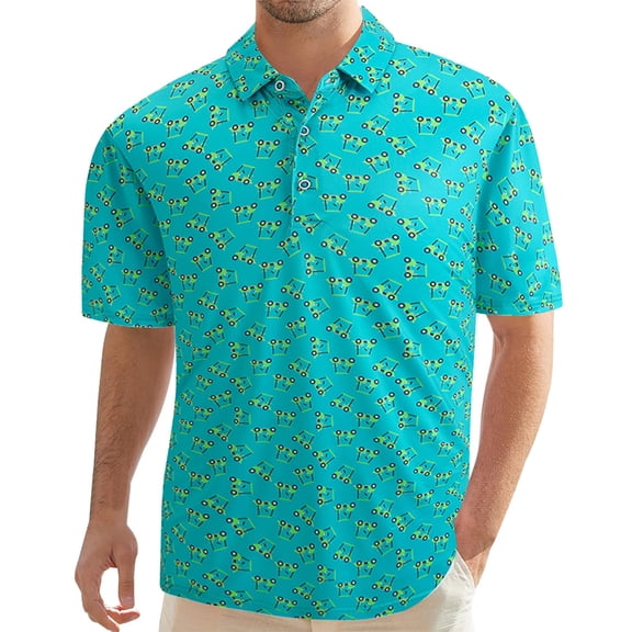 heyac Golf Shirts for Men Funny Polo Big and Tall V Neck Business Casual Wear Comfy Print Golf Polo Shirts Summer Outdoor Golf Tee Shirt