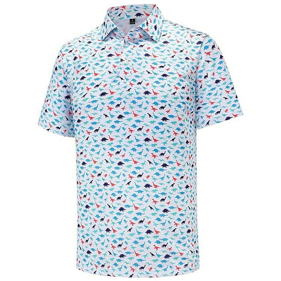 heyac Golf Shirts for Men Funny Polo Button Down V Neck Business Casual Polo Shirts Regular Fit Print Collar Shirts Summer Outdoor Work Short Sleeve