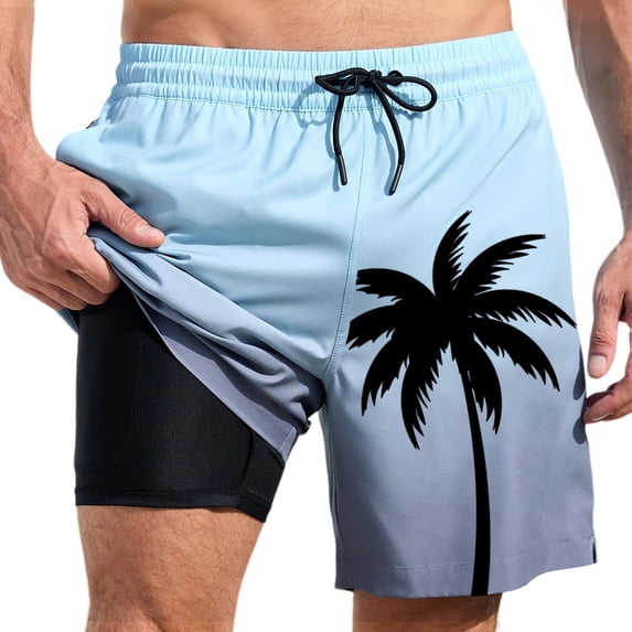 heyac Men Swim Trunks 7 Inch Elastic Waist Drawstring Stretch Boy Swim Shorts Quick Dry Liner Compression Slim Fit Summer Beach Bathing Suit Beach Board Shorts