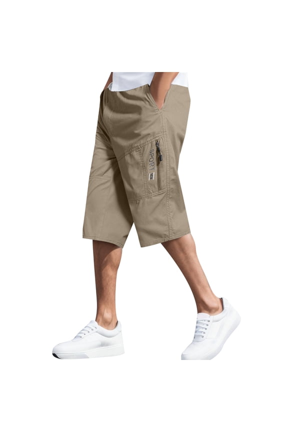 Men's Cargo Shorts Elastic Waist Baggy 3/4 Capri Pants Solid Color Corduroy Street Hop Trousers Oversized Casual Cargo Pant with Pockets