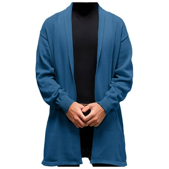 heyac Men's Casual Trench Coat Slim Fit Notched Collar Long Jacket Overcoat Solid Color Lapel Long Thin Sweater Coat
