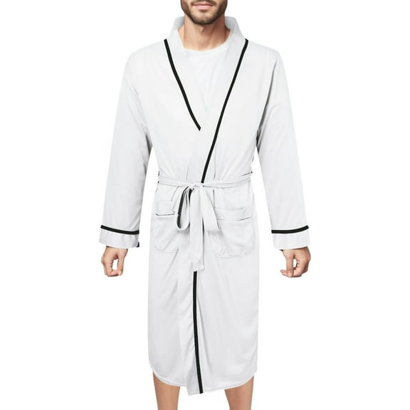 heyac Men's Cotton Lightweight Bath Robe with Pockets, Soft Summer Mens Bathrobe, Comfy Spa Pool Hotel Kimono Robe for Men