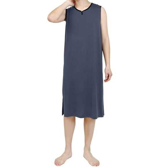 heyac Men's Nightshirt Nightwear Comfy Big&Tall Short Sleeve Henley Sleep Shirt