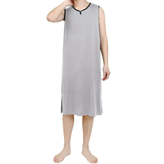 heyac Men's Nightshirt Nightwear Comfy Big&Tall Short Sleeve Henley Sleep Shirt