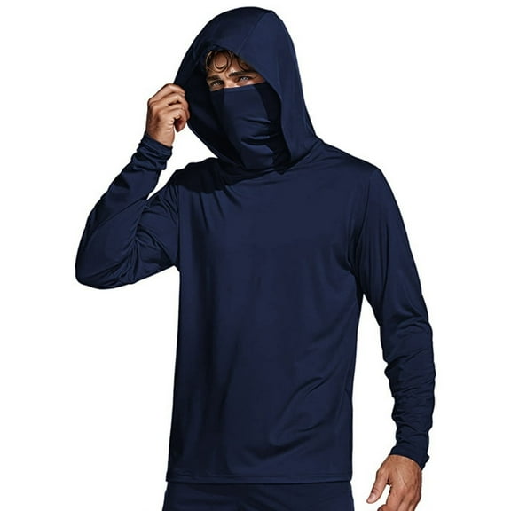 heyac Men's Sun Protection Hoodie with Mask UPF 50  UV Long Sleeve Shirt Men Rash Guard Performance Fishing Hiking Shirt