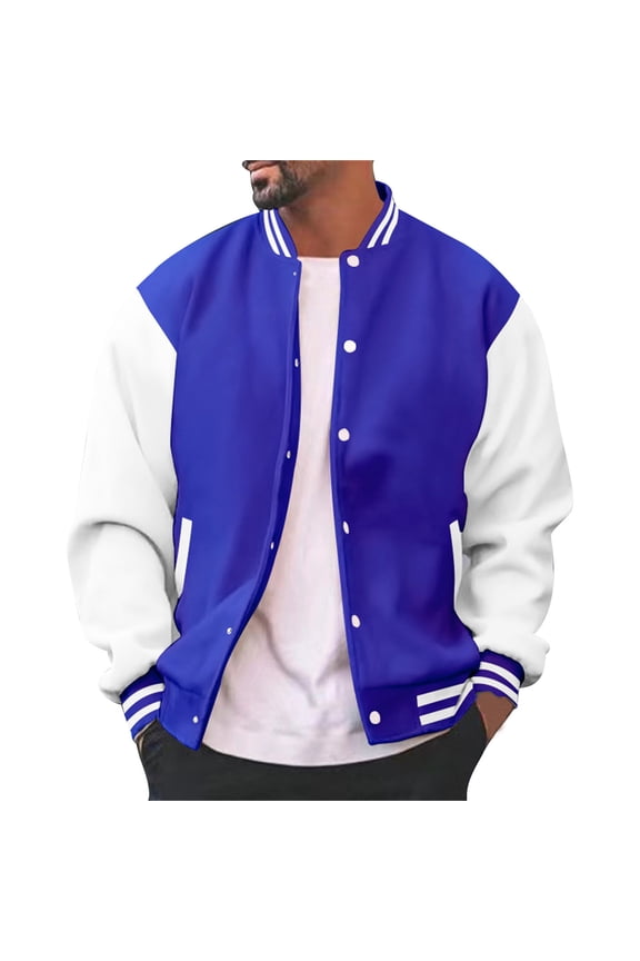 Men's Varsity Baseball Jacket Casual Letterman Bomber Jacket Windbreaker Lightweight Jacket,Blue,M