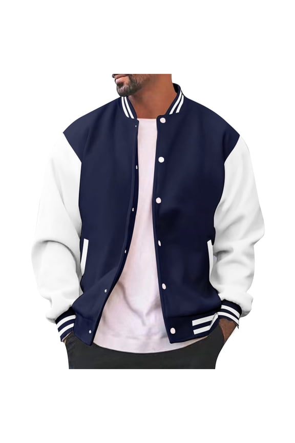 Men's Varsity Baseball Jacket Casual Letterman Bomber Jacket Windbreaker Lightweight Jacket,Navy,XXXL