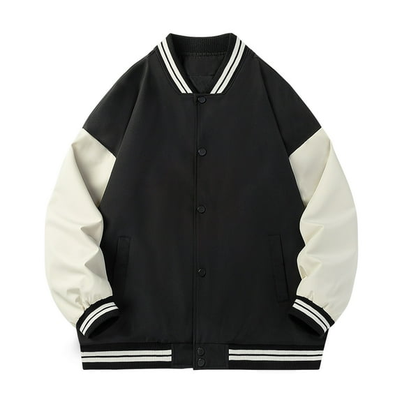 heyac Men's Varsity Jacket Baseball Jackets Windbreaker Lightweight Slim Fit Button Down Letterman Jacket