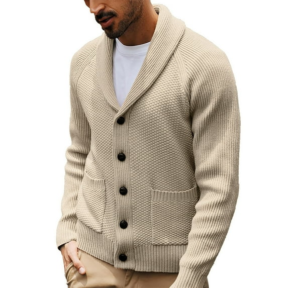 heyac Mens Cardigans Long Sleeve V Neck Knitted Outerwear Cable Knitted Button Front Mens Sweater with Pockets