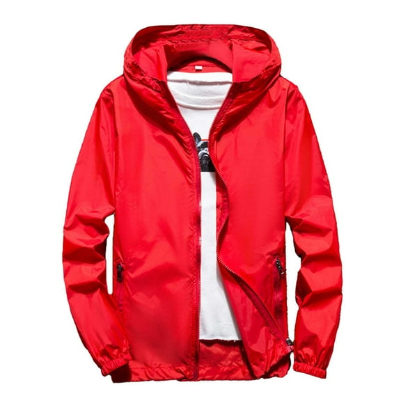 heyac Mens Lightweight Hooded Waterproof Rain Jacket Breathable Raincoat Shell for Outdoor Fishing Hiking,Red,XXXL