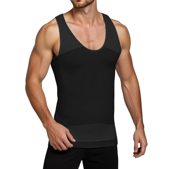 heyac Mens Slimming Tank Top Body Shaper Compression Shirts for Men Slim Undershirts Abs Vest for Workout Abdomen, White