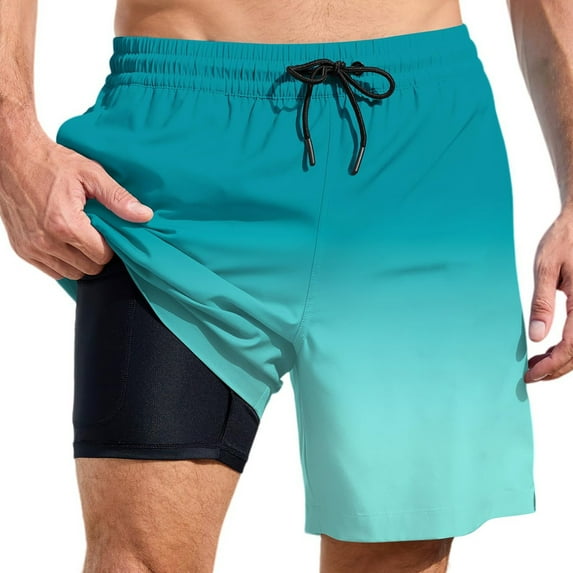 heyac Mens Small Swim Trunks with Compression Liner Elastic Waist Drawstring Mens Board Shorts Stretchy Quick Dry Compression Liner Light Beach Bathing Suit Beach Board Shorts