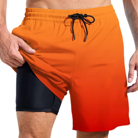 heyac Mens Swim Trunks 7 Inch Compression High Elastic Waist Quick Dry Swimming Trunks Lightweight Beach Swimming Shorts for Men