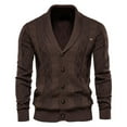 thumbnail image 1 of heyac Mens Vacation Shirts Long Sleeve V Neck Knitted Sweaters Cable Knitted Button Down Checkered Sweater with Pockets, 1 of 3