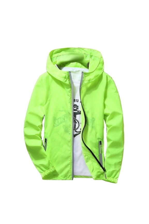 Reflective Coat Hooded Windbreaker Fashion Runing Pocket Jacket,Green,XXL