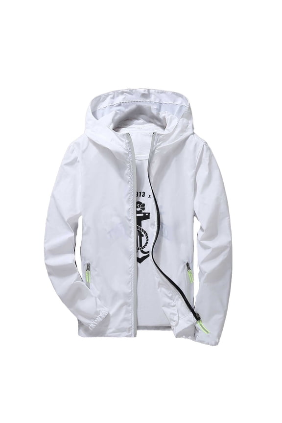 Reflective Coat Hooded Windbreaker Fashion Runing Pocket Jacket,White,S
