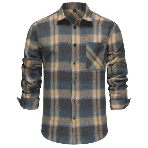 heyac Shirts for Men Collar Button Up Plaid Streetwear Tops Vintage Roll-Up Sleeve Free 4-Way Stretch Beach Long Sleeve Shirts