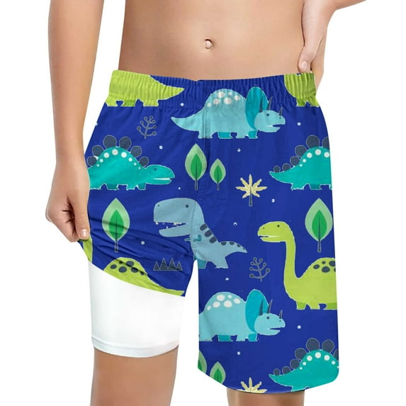 heyac Swim Trunks Boys 14-16 Liner Compression Elastic Waist Drawstring Comfortable Anti-Chafe Swimming Shorts Lightweight Prints Summer Beach Swimwear