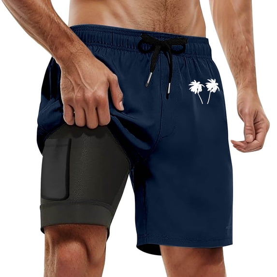 heyac Swim Trunks Men 5 Inch Compression Elastic Waist Mens Swim Shorts Quick Dry with Compression Liner Slim Fit Summer Beach Bathing Suit Beach Board Shorts