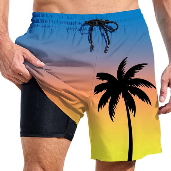 heyac Swim Trunks for Men No Liner Drawstring Swim Trunks Stretchy Quick Dry Compression Liner Comfy Summer Beach Bathing Suit Beach Board Shorts