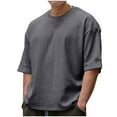 thumbnail image 1 of heyac T Shirts for Men Cotton Short/long Sleeve Drop Shoulder Cropped Short Sleeve Tshirts Big & Tall Plain Lightweight Summer Casual Vacation Basic Basic Tee, 1 of 5