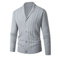 thumbnail image 1 of heyac White Sweater Men Long Sleeve V Neck Rib Knit Cardigan Sweater Cable Knitted Button Down Men's Cardigan with Pockets, 1 of 4