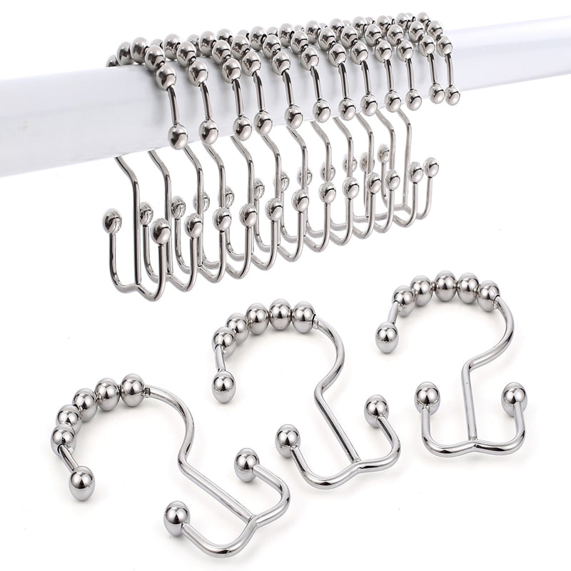 hghfhj 12pcs Rust-Proof Stainless Steel Shower Curtain Hooks - Double ...