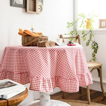hghfhj   Red Plaid Cotton Linen Table Cloth Round Ruffle Dining Table Desktop Cover Household Home Decor Tableclothes for Party Outdoor