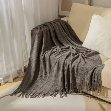 hghfhj   Textured Boho Knitted Throw Blankets with Tassels Chunky Cozy Jacquard Lightweight Blankets Farmhouse Gift Plaids for Travel