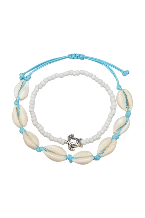 2PC Boho Dance Turtle Seashell Pendant Single Layer Beach Anklets For Women Ring Beads Pendant Foot Chains Beach Anklets
