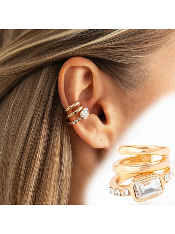 Geometric Square Earrings Sparkling Rhinestone Inlaid Non Pierced Ear Minimalist Design Jewelry For Women