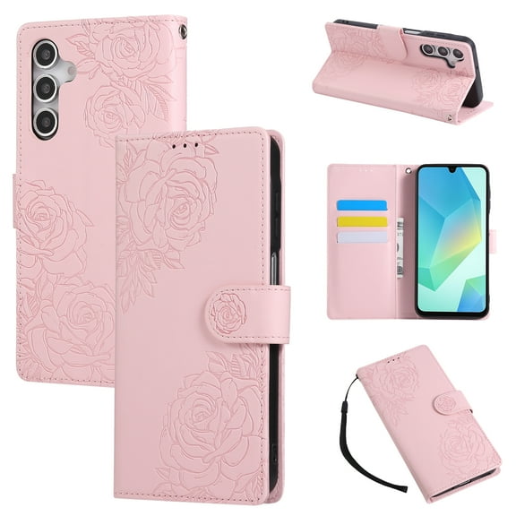 Allytechgroup Wallet Flip Case for Samsung Galaxy A15 with Lanyard, Built-in Credit Card Slot RFID Blocking PU Leather Stand Case Shockproof Full Body Cover for Women Girls, Rosegold