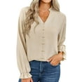 thumbnail image 1 of hgsbede Button Down Shirts for Women V-Neck Long Sleeve Solid Color T-Shirt Blouse, 1 of 9
