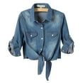 thumbnail image 1 of hgsbede Crop Tops for Women Three Quarters Sleeve Button Down Jean Top Knot Tie Denim Shirt Jackets, 1 of 8
