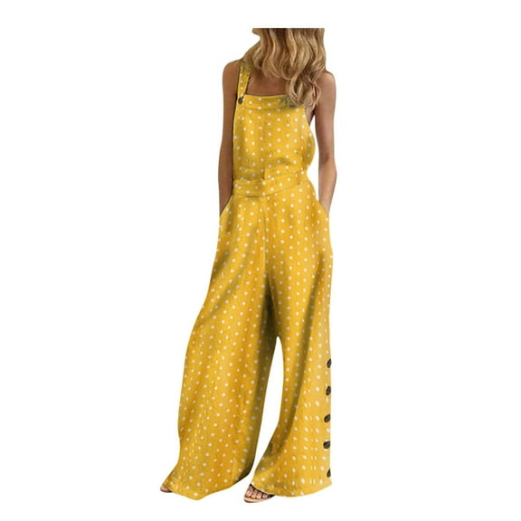 hgsbede Jumpsuits for Women's Sleeveless Overalls Jumpsuit Casual Dot Print Summer Wide Leg Bib Pants