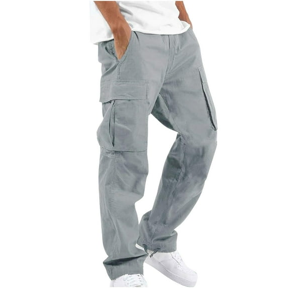 hgsbede Men Solid Casual Multiple Pockets Outdoor Straight Type Fitness Pants Cargo Pants Trousers