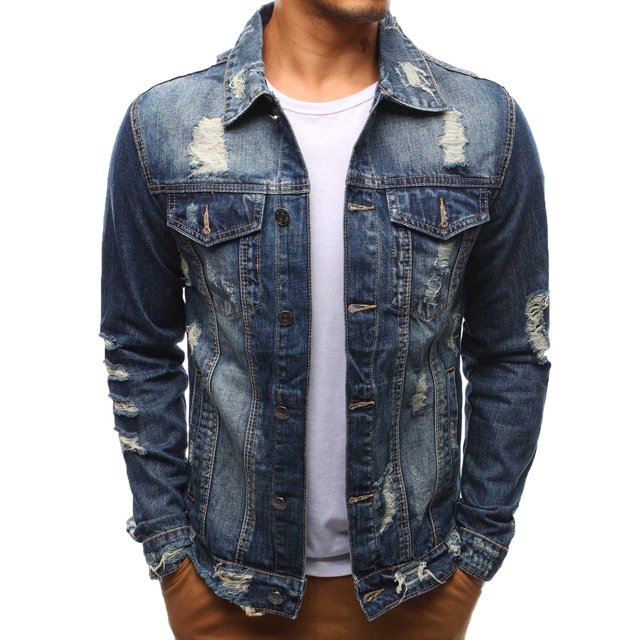 hgsbede Men's Button Solid Color Hole Vintage Denim Jacket Tops Blouse Coat