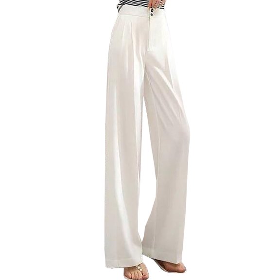 hgsbede Wide Leg Pants for Women Casual Full-Length Loose Pants Solid High Waisted Trousers