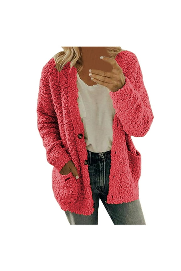 Women Coats Plus Size Clearance Women Casual Plus Size Plush Sweater Pockets Outerwear Buttons Cardigan Coat