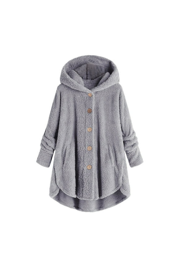 Women Coats Plus Size Clearance Women Plus Size Button Plush Tops Hooded Loose Cardigan Wool Coat Winter Jacket