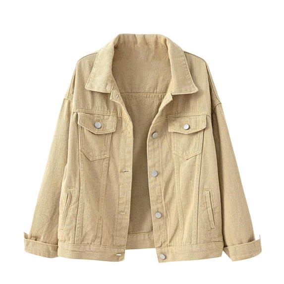 hgsbede Women Coats Plus Size Clearance Women Spring and Autumn Coats Warm Solid Long Sleeve Denim Jacket Outerwear