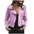 thumbnail image 1 of hgsbede Womens Long Sleeve Open Front Short Cardigan Zipper Faux Leather Jacket Coat Tops, 1 of 8
