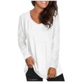 thumbnail image 1 of hgsbede Womens Tops Autumn Women Plus Size Casual V-Neck Loose Solid Pocket Long Sleeve Tops Women Blouse, 1 of 5