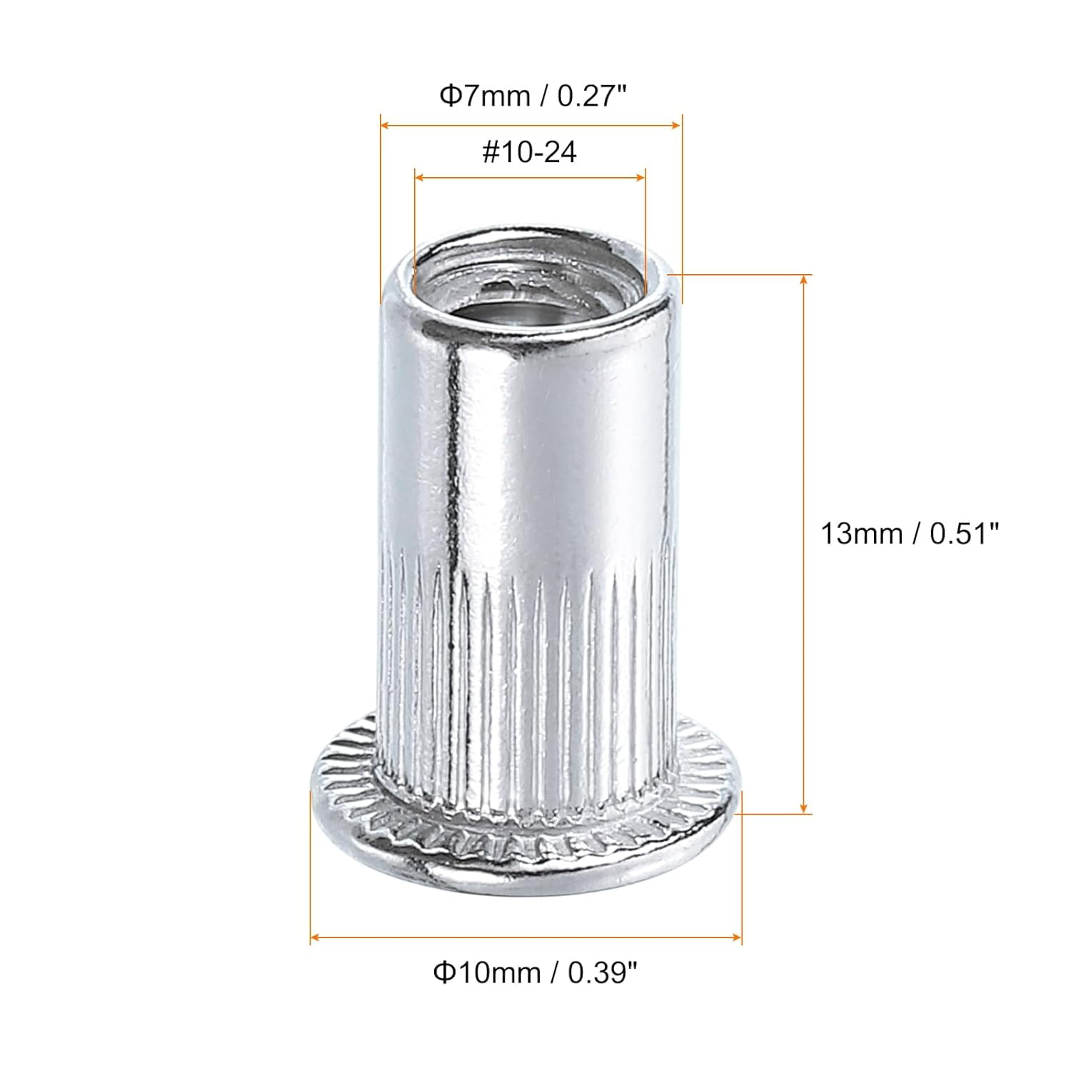 hgudesign #10-24 Rivet Nuts Aluminium Alloy Knurled Flat Threaded ...